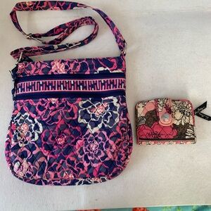 Vera Bradley Katalina Pink Triple Zip Hipster Shoulder Bag & Mocha Rouge Wallet